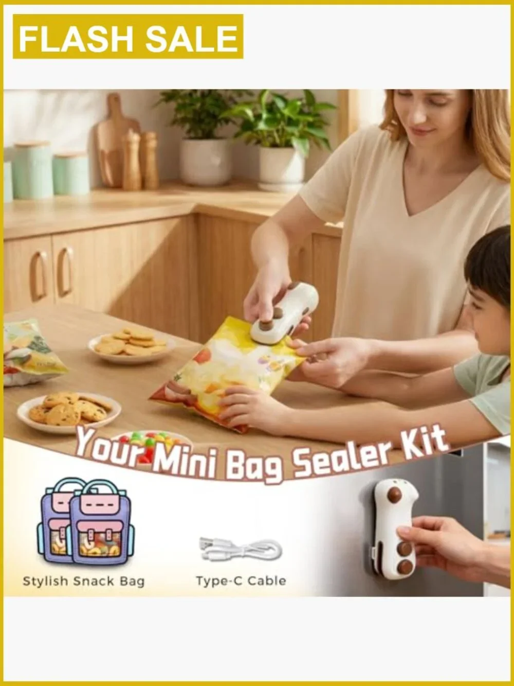 2 in 1 Mini Bag Sealer Rechargeable with Cutter Magnet Portable Handheld